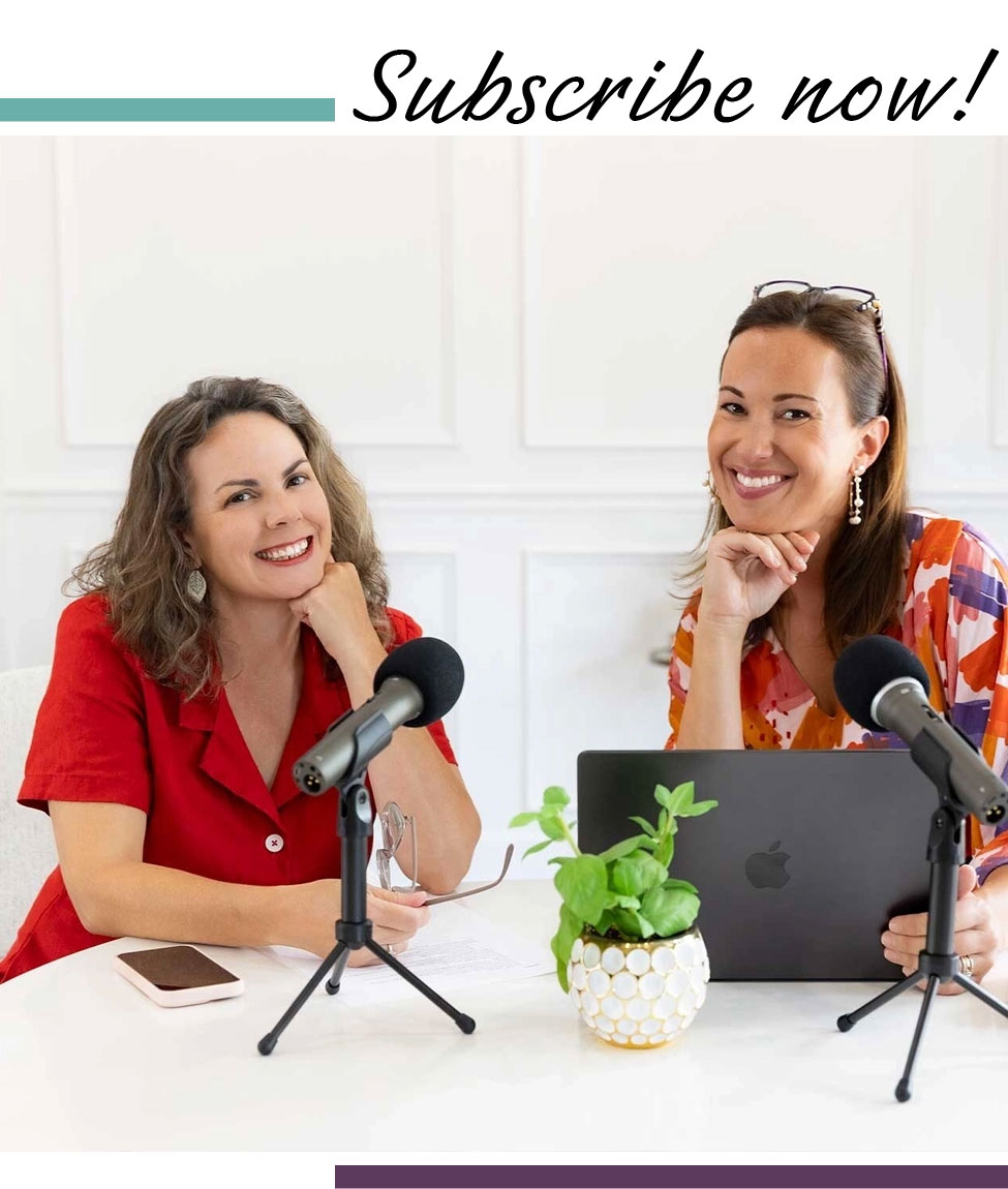image of two woman smilling during podcast